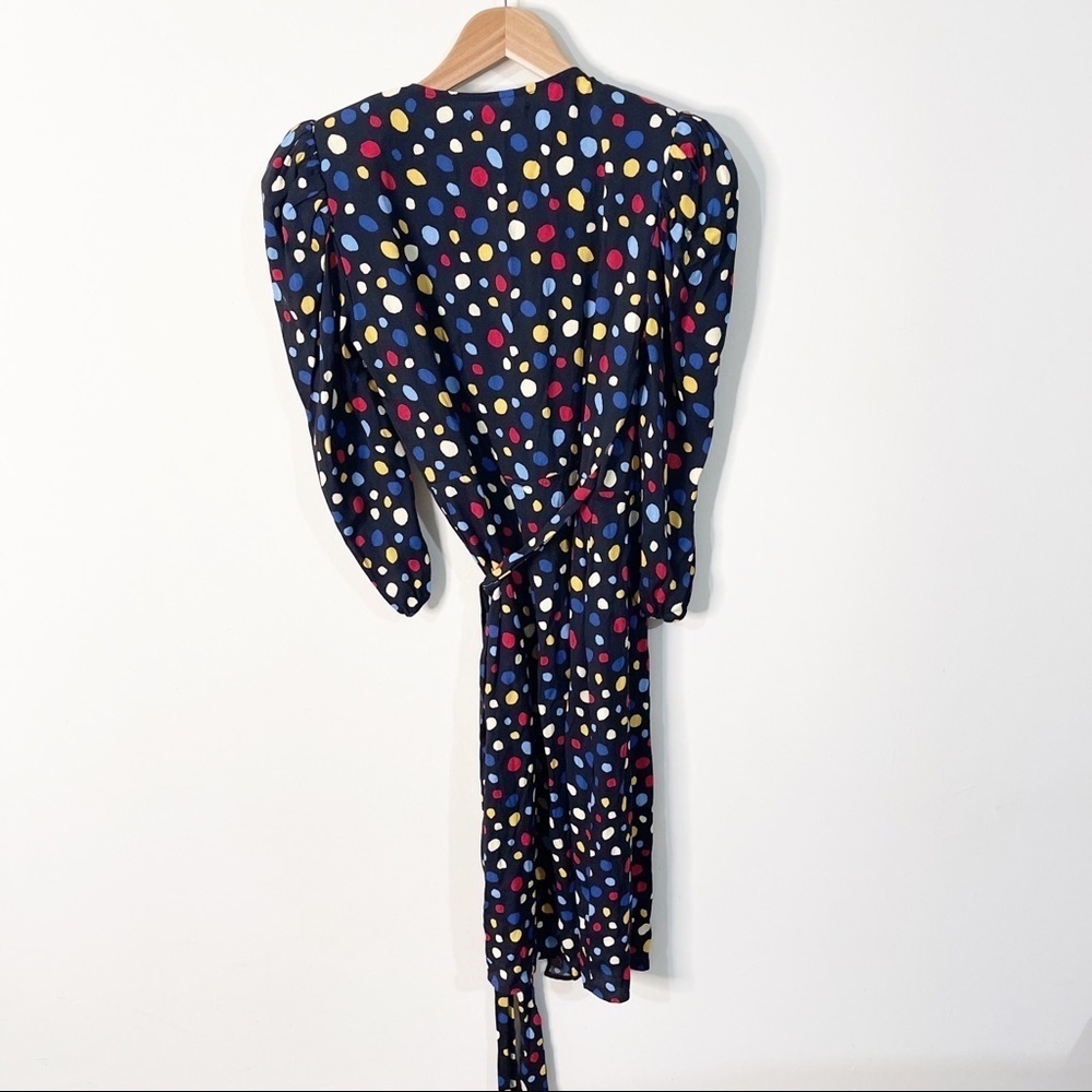 Reformation Black Polka Dots Fiesta Shoulder Pads Wrap Jaylee Dress Size Small - Picture 7 of 8